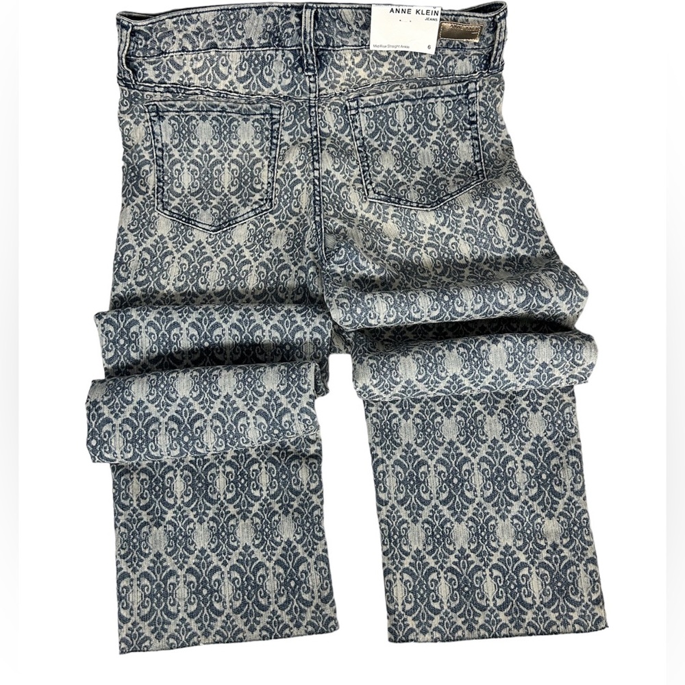 Anne Klein Womens Printed Straight-Leg Ankle Jeans DAMASCUS FLORA Fabric size 6
